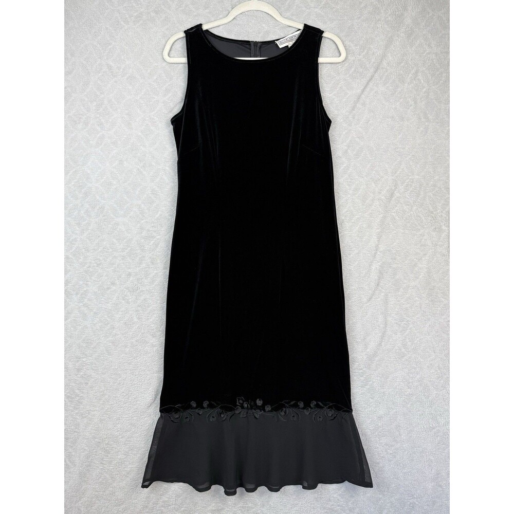 Vtg Velvet Sleeveless Dress 6 Black Embroidered Whimsigoth Witchy Party Y2K 90s